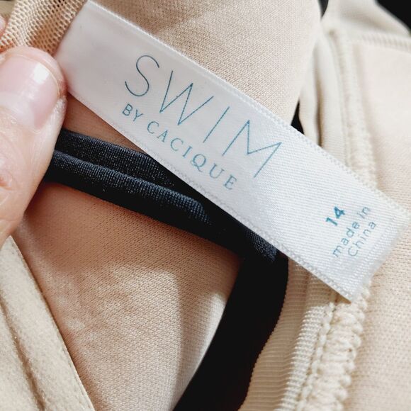 SWIM BY CACIQUE TANKINI SWIM TOP pink black size 14 built in bra Paisley print - Picture 4 of 5